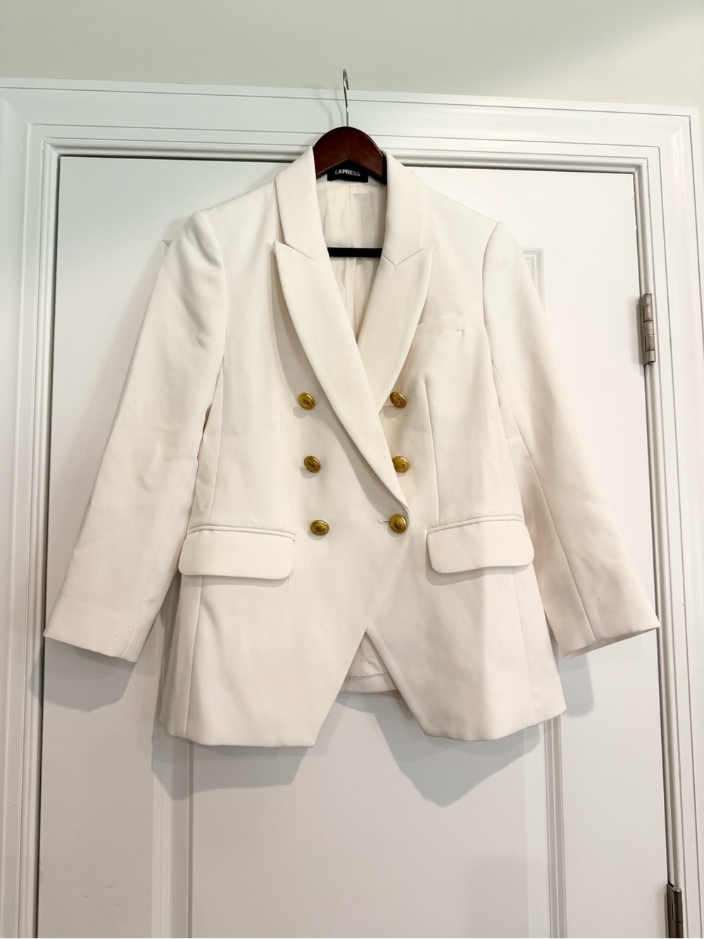 Express Ivory Double-Breasted Blazer with Gold Buttons